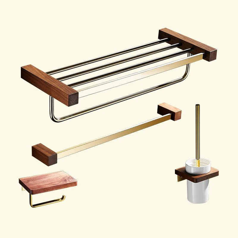 Polished Brass Bathroom Hardware Set Metal & Wood Bathroom Set with Bath Shelf/Towel Bar -Bathlova