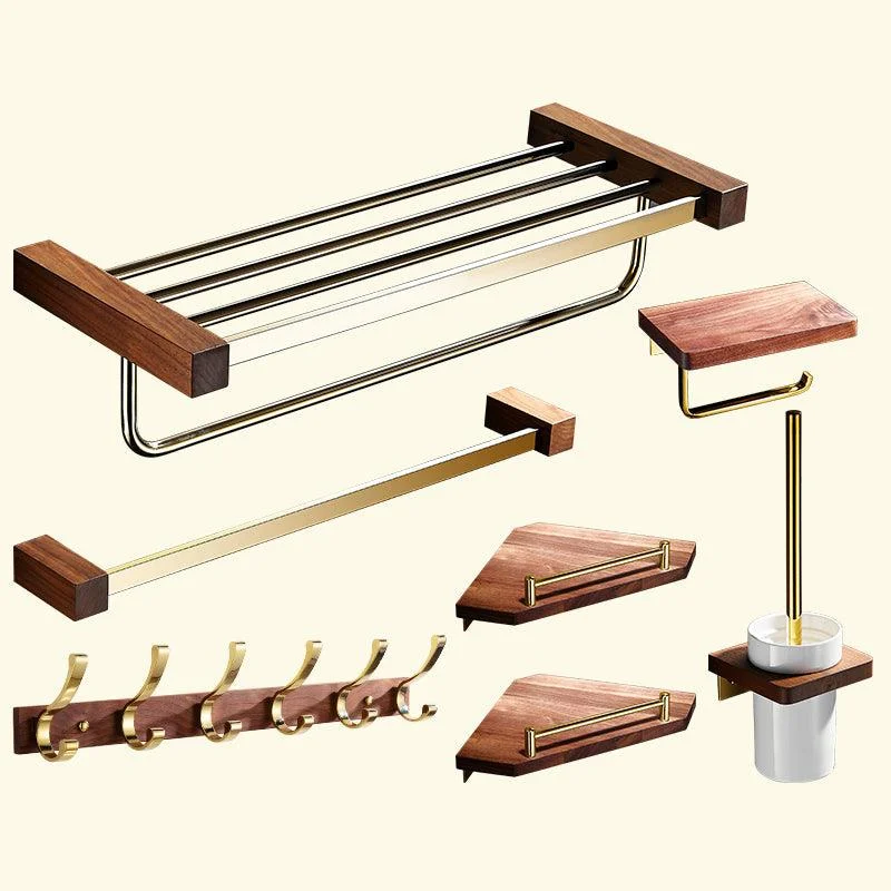 Polished Brass Bathroom Hardware Set Metal & Wood Bathroom Set with Bath Shelf/Towel Bar -Bathlova