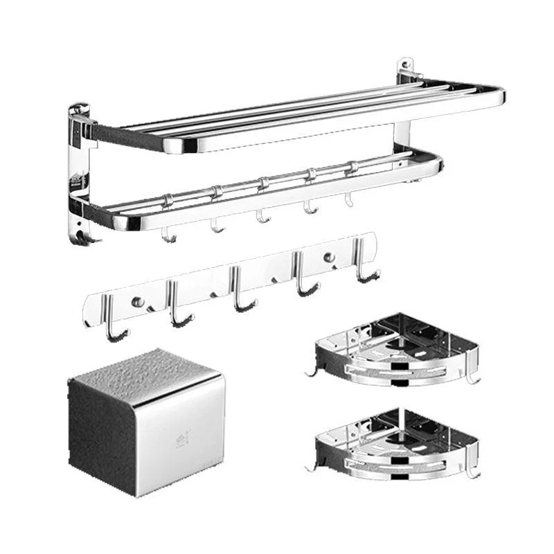 Polished Chrome Bath Hardware Set in Stainless Steel with Bath Shelf/Robe Hooks/Towel Bar -Bathlova