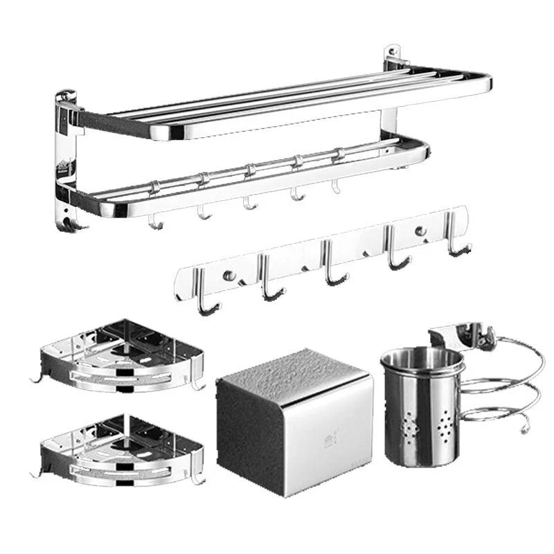 Polished Chrome Bath Hardware Set in Stainless Steel with Bath Shelf/Robe Hooks/Towel Bar -Bathlova