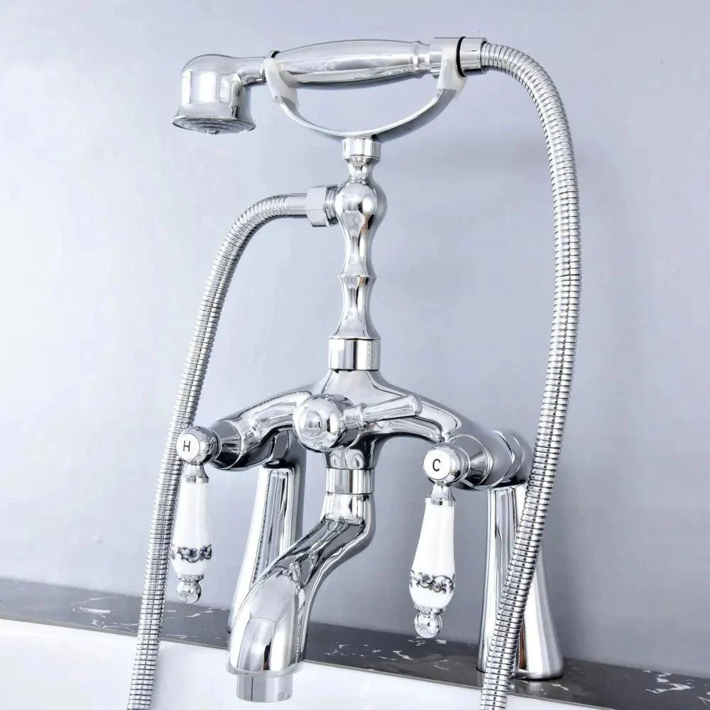 Polished Chrome Deck Mounted Tub Tap Dual Handles Telephone Style -Bathlova