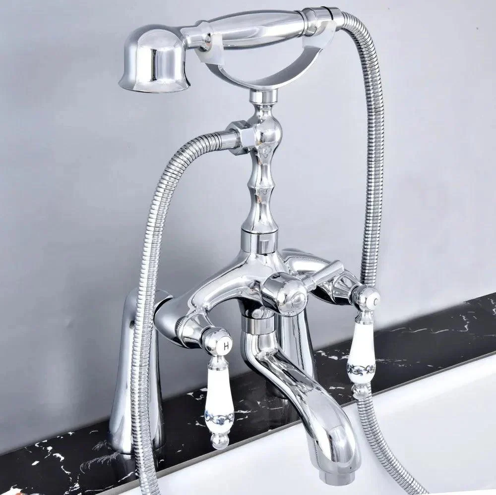 Polished Chrome Deck Mounted Tub Tap Dual Handles Telephone Style -Bathlova