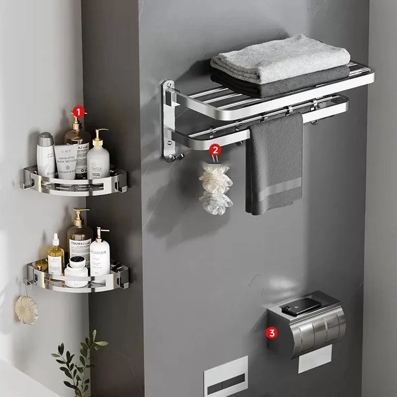 Polished Chrome Modern Bathroom Accessory Set in Stainless with Bath Shelf/Towel Bar -Bathlova