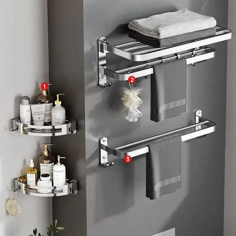 Polished Chrome Modern Bathroom Accessory Set in Stainless with Bath Shelf/Towel Bar -Bathlova