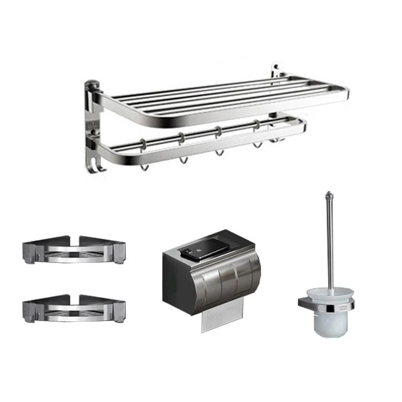 Polished Chrome Modern Bathroom Accessory Set in Stainless with Bath Shelf/Towel Bar -Bathlova