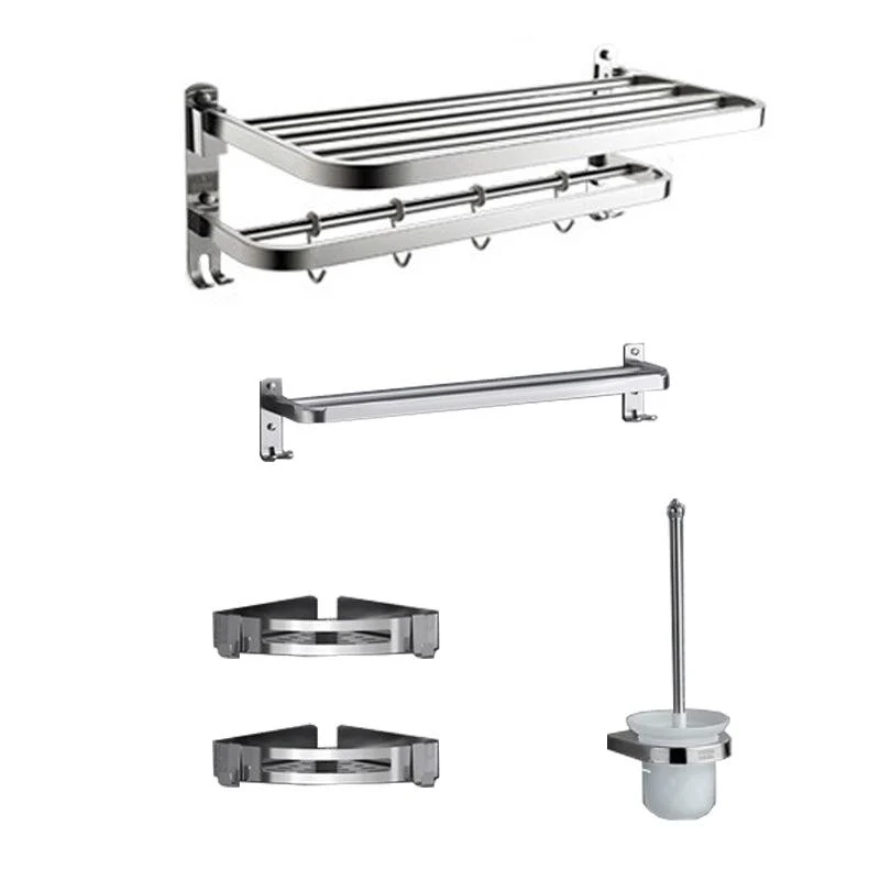 Polished Chrome Modern Bathroom Accessory Set in Stainless with Bath Shelf/Towel Bar -Bathlova