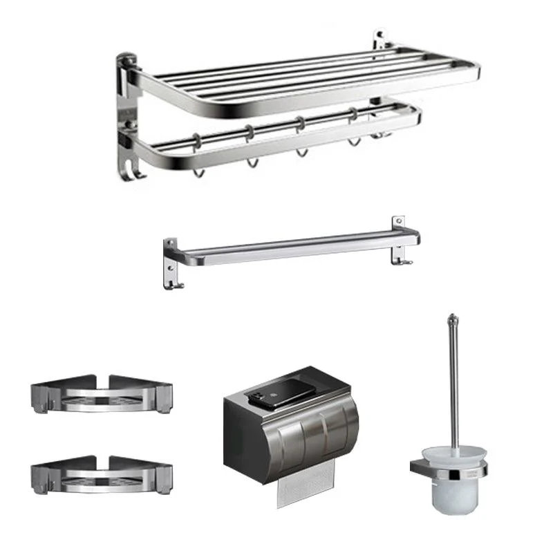 Polished Chrome Modern Bathroom Accessory Set in Stainless with Bath Shelf/Towel Bar -Bathlova