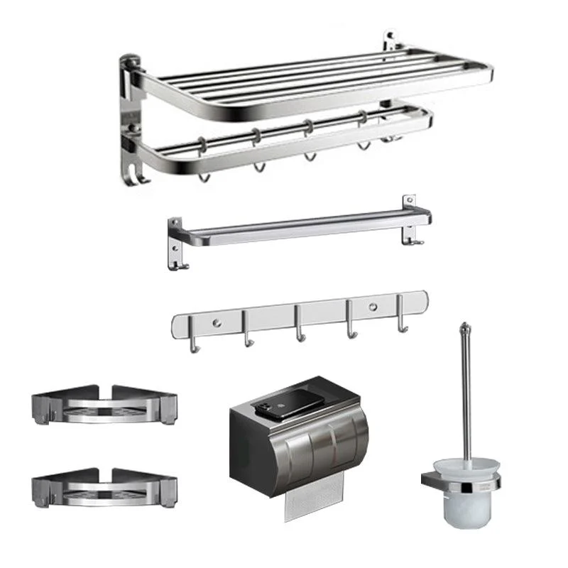 Polished Chrome Modern Bathroom Accessory Set in Stainless with Bath Shelf/Towel Bar -Bathlova