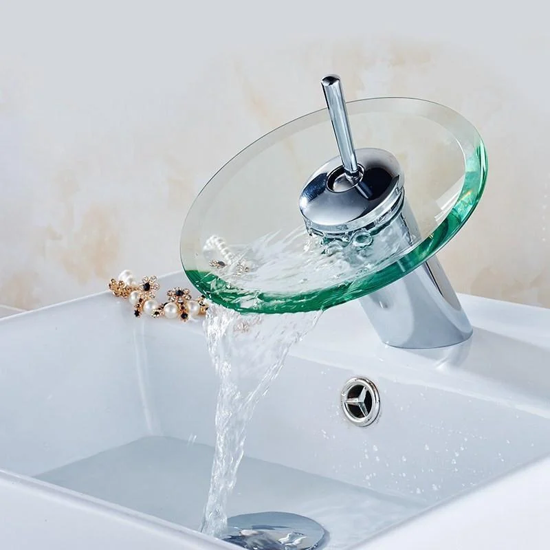 Polished Glass Round Waterfall Basin Sink Mixer Tap Tap -Bathlova