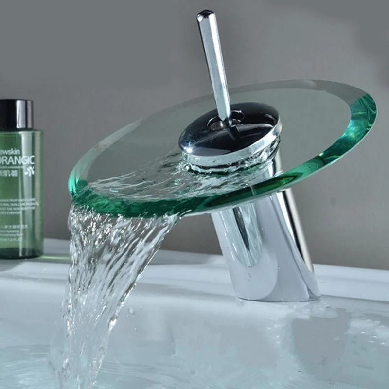 Polished Glass Round Waterfall Basin Sink Mixer Tap Tap -Bathlova