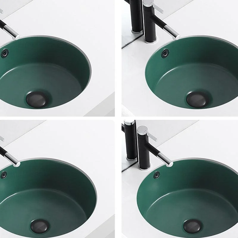 Porcelain Bathroom Sink Round Vessel Lavatory Sink with Pop-Up Drain -Bathlova