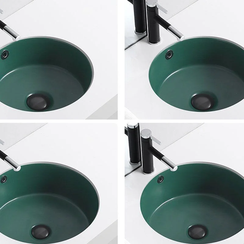 Porcelain Bathroom Sink Round Vessel Lavatory Sink with Pop-Up Drain -Bathlova