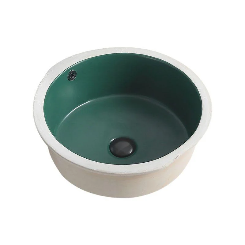 Porcelain Bathroom Sink Round Vessel Lavatory Sink with Pop-Up Drain -Bathlova