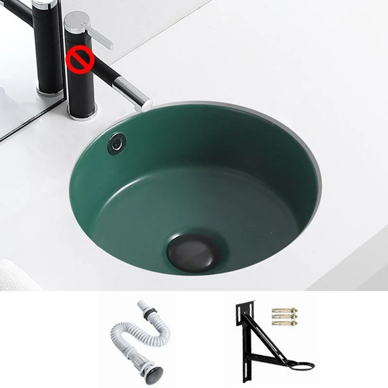 Porcelain Bathroom Sink Round Vessel Lavatory Sink with Pop-Up Drain -Bathlova