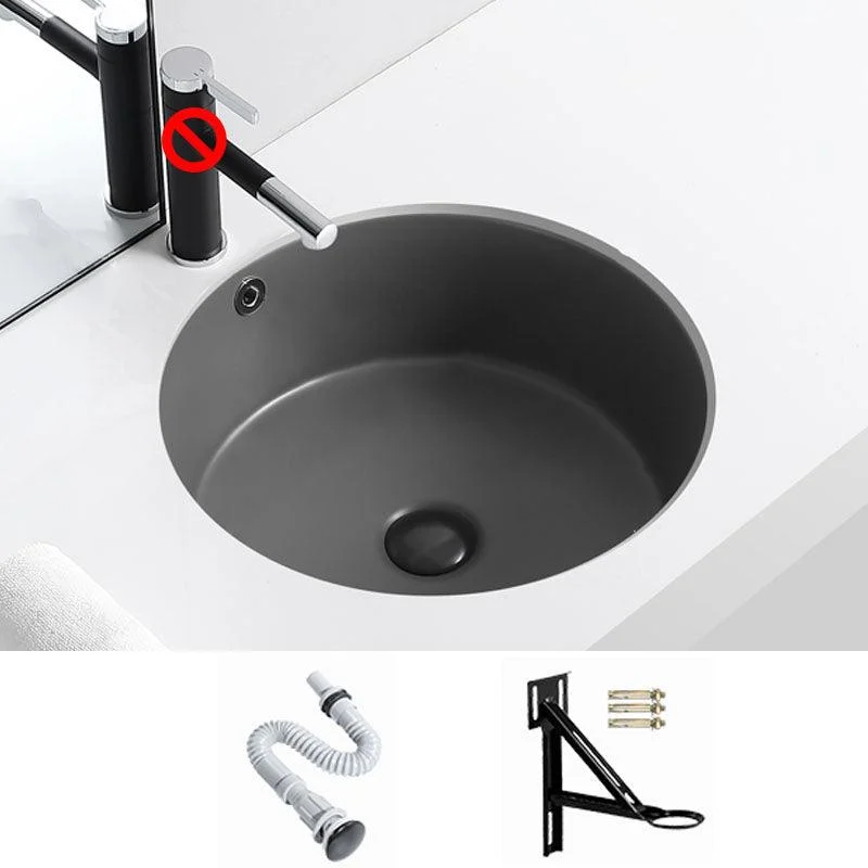 Porcelain Bathroom Sink Round Vessel Lavatory Sink with Pop-Up Drain -Bathlova