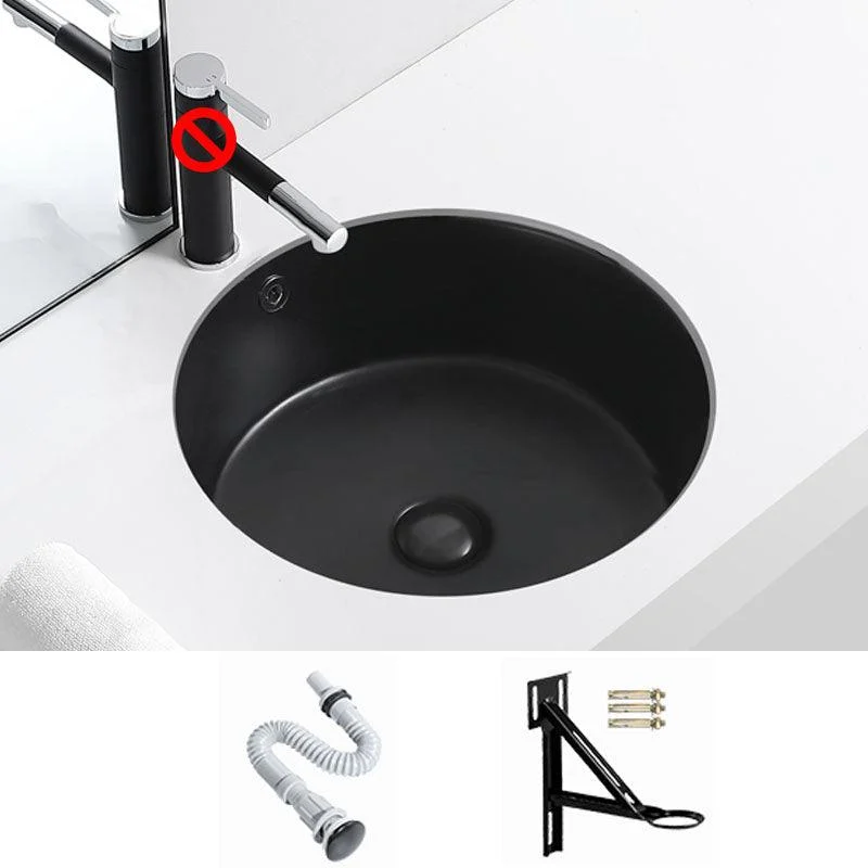 Porcelain Bathroom Sink Round Vessel Lavatory Sink with Pop-Up Drain -Bathlova