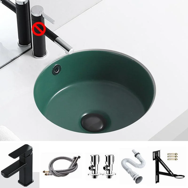 Porcelain Bathroom Sink Round Vessel Lavatory Sink with Pop-Up Drain -Bathlova