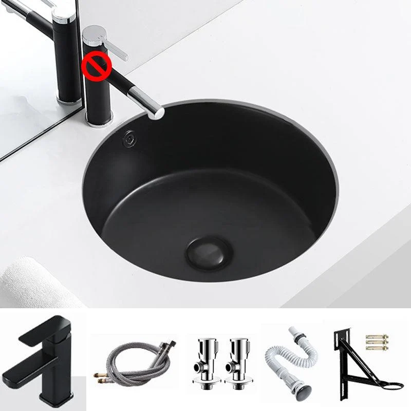 Porcelain Bathroom Sink Round Vessel Lavatory Sink with Pop-Up Drain -Bathlova