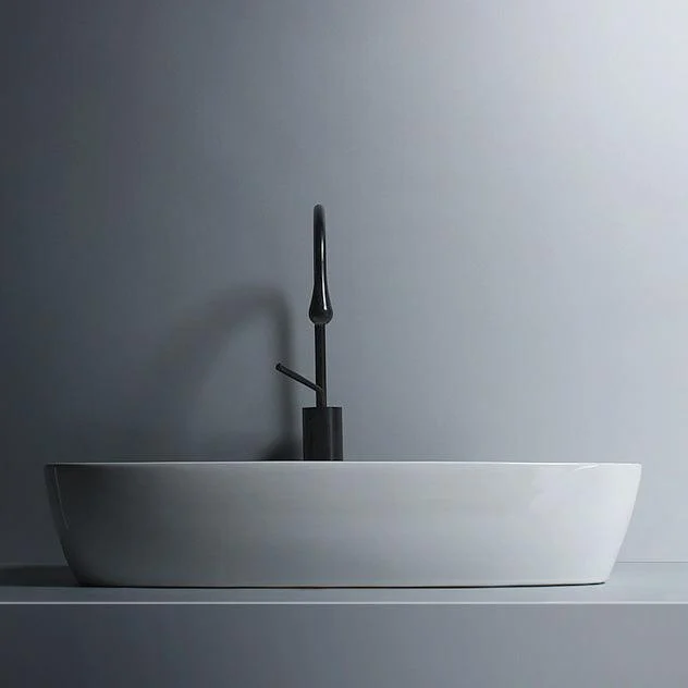 Porcelain Trough Sink Modern Simple Trough Bathroom Sink with Tap Included -Bathlova