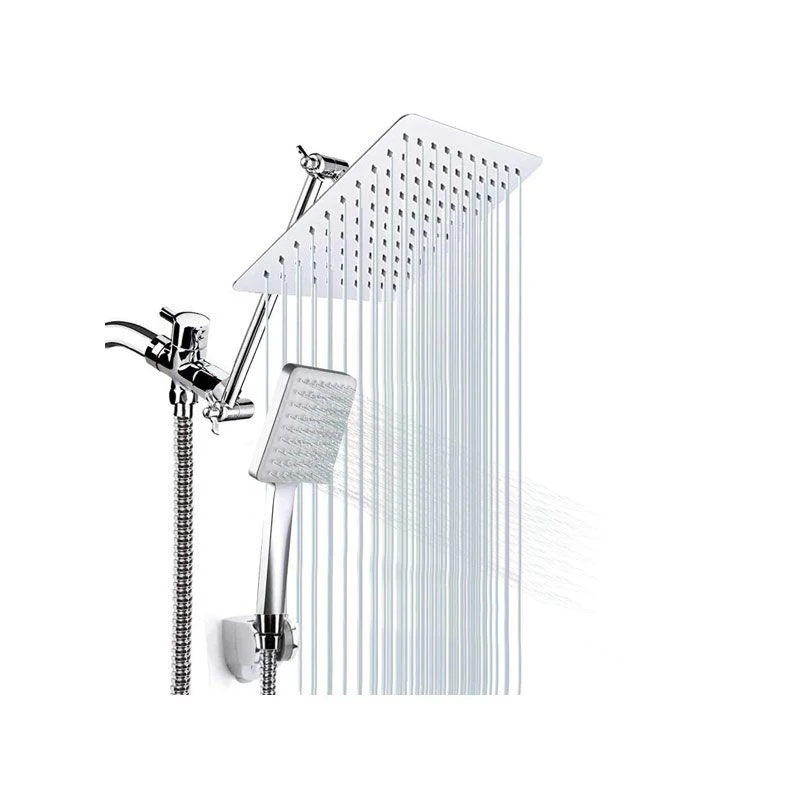 Pull down Dual Shower Head Square High Arch Shower Head Combo in Chrome -Bathlova