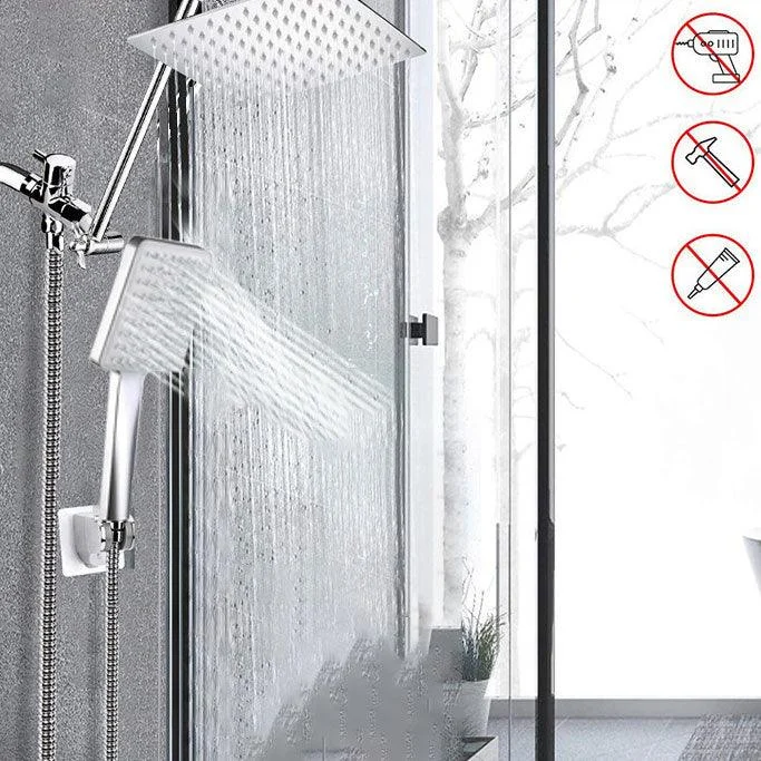 Pull down Dual Shower Head Square High Arch Shower Head Combo in Chrome -Bathlova