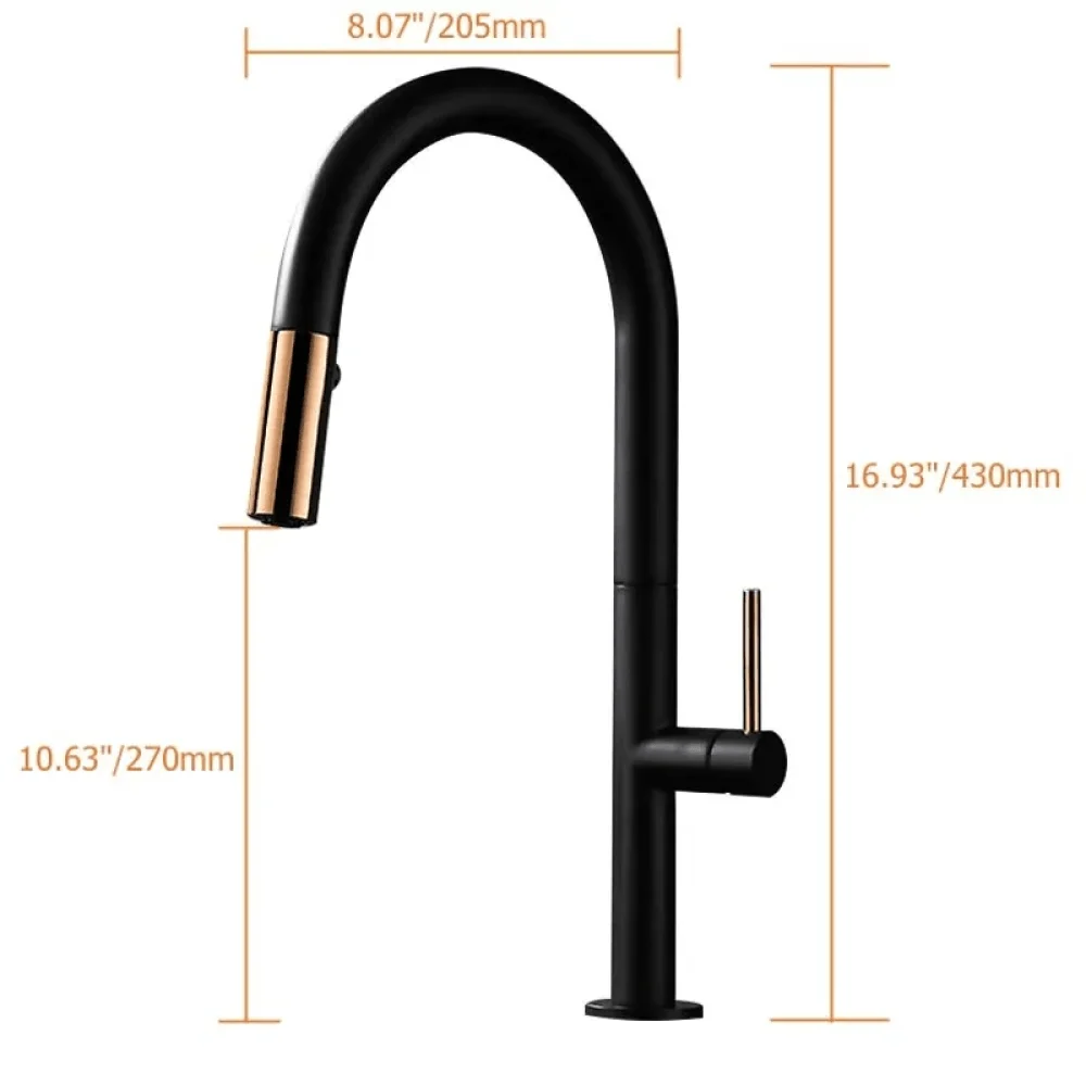 Pull Down Sprayer Kitchen Tap with Double Function in Black & Gold -Bathlova