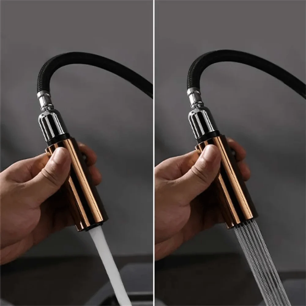 Pull Down Sprayer Kitchen Tap with Double Function in Black & Gold -Bathlova