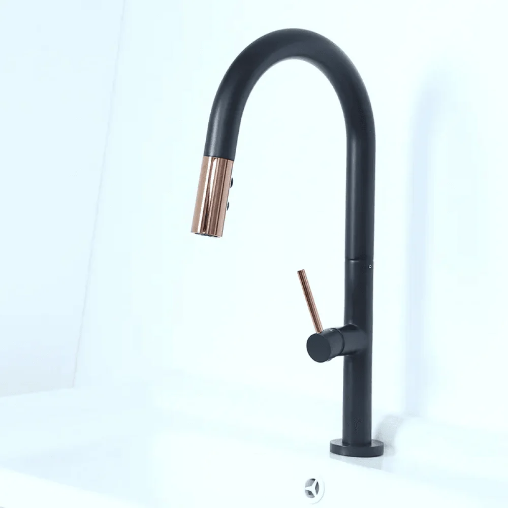 Pull Down Sprayer Kitchen Tap with Double Function in Black & Gold -Bathlova