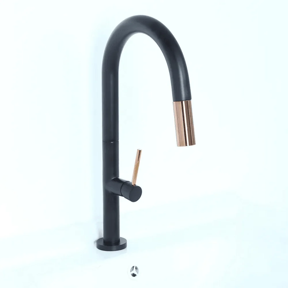 Pull Down Sprayer Kitchen Tap with Double Function in Black & Gold -Bathlova