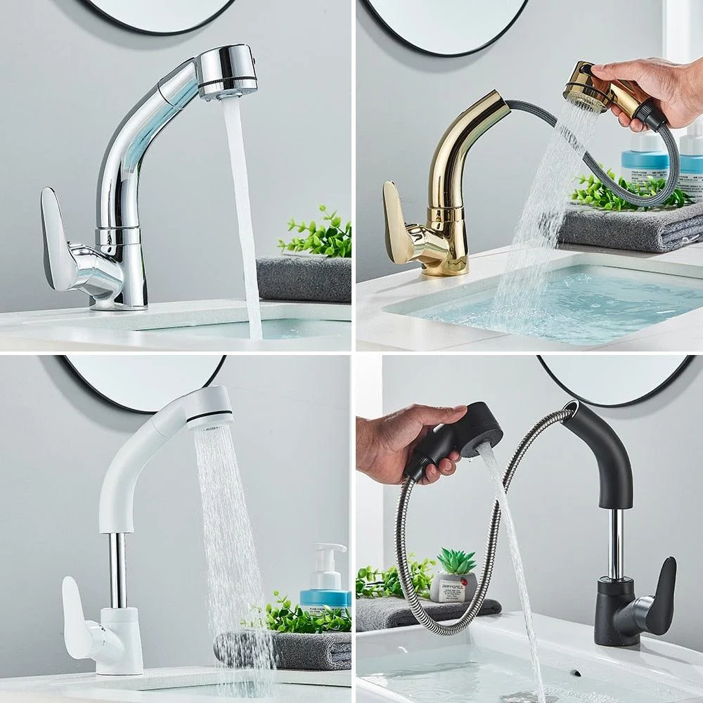 Pull Out Black Bathroom Sink Tap Hot and Cold Water Crane Tap -Bathlova