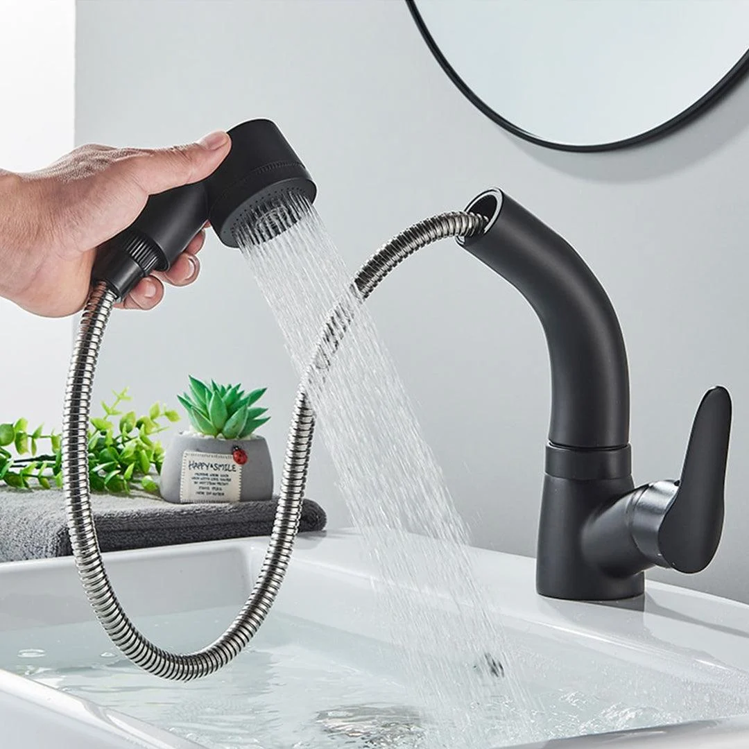 Pull Out Black Bathroom Sink Tap Hot and Cold Water Crane Tap -Bathlova