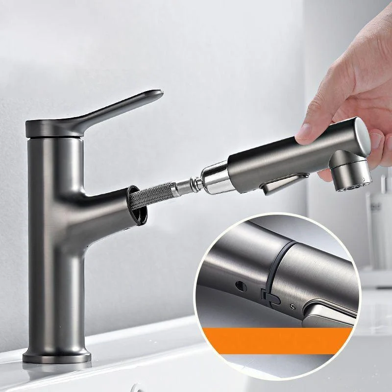 Pull-out Simple Bathroom Sink Tap 1 Hole Single Handle Tap -Bathlova