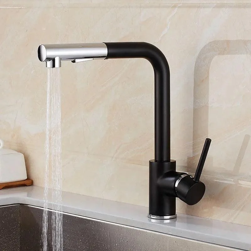 Pull-Out Spray Kitchen Tap Polished in Black & Chrome -Bathlova