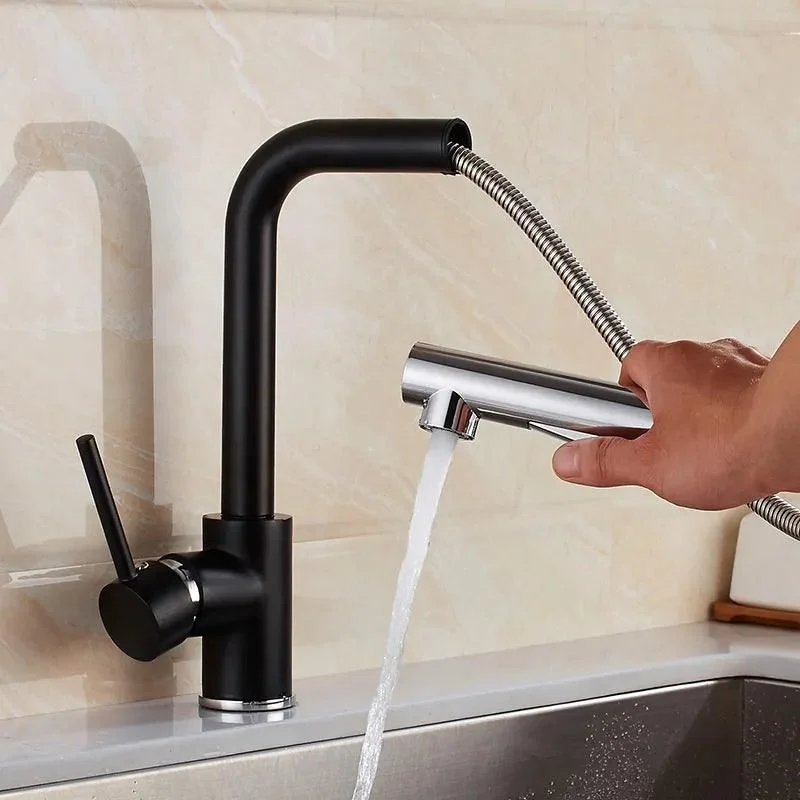 Pull-Out Spray Kitchen Tap Polished in Black & Chrome -Bathlova