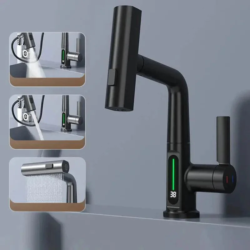 Pulling Lifting Digital Display Smart Kitchen Tap Stream Sprayer -Bathlova