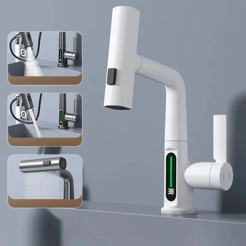 Pulling Lifting Digital Display Waterfall Basin Tap Stream Sprayer -Bathlova