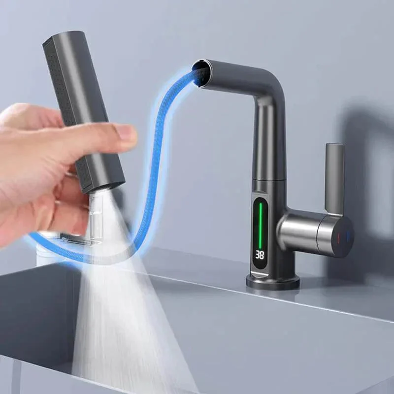 Pulling Lifting Digital Display Waterfall Basin Tap Stream Sprayer -Bathlova