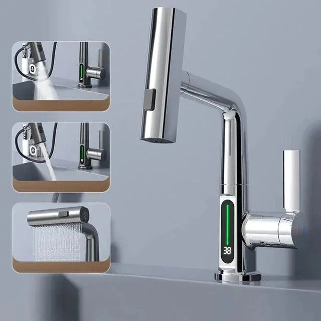 Pulling Lifting Digital Display Waterfall Basin Tap Stream Sprayer -Bathlova