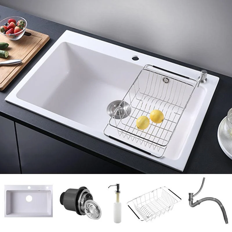 Quartz Kitchen Sink Contemporary 1-Bowl Kitchen Sink with Strainer -Bathlova