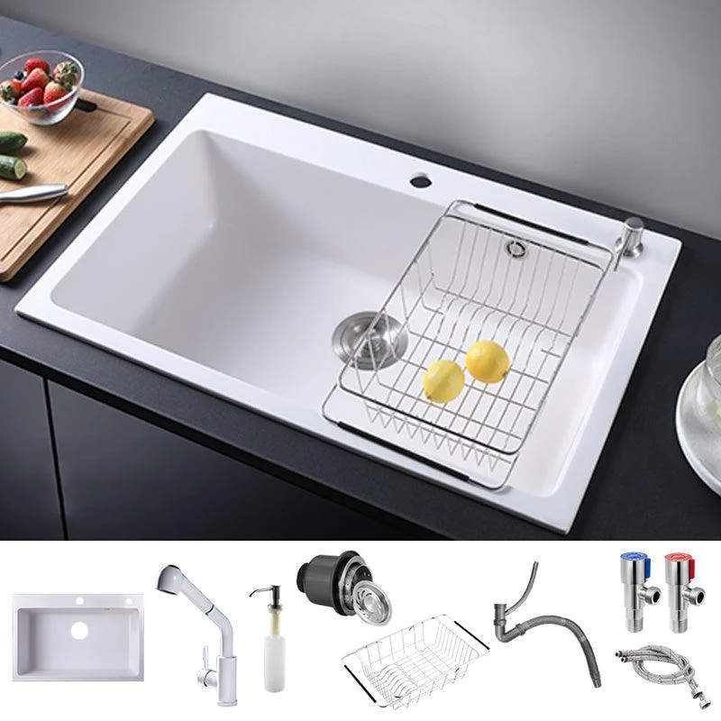 Quartz Kitchen Sink Contemporary 1-Bowl Kitchen Sink with Strainer -Bathlova