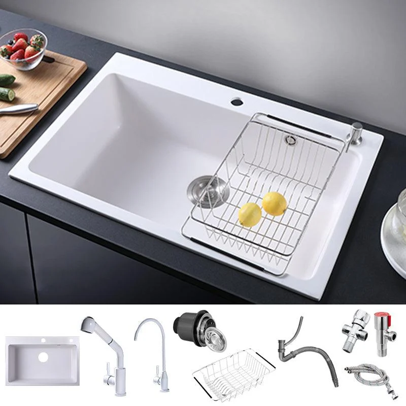 Quartz Kitchen Sink Contemporary 1-Bowl Kitchen Sink with Strainer -Bathlova