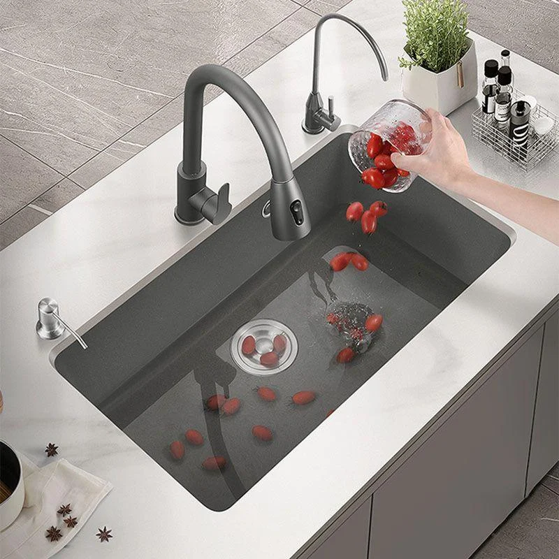 Quartz Kitchen Sink Contemporary Single Bowl Kitchen Sink with Strainer -Bathlova