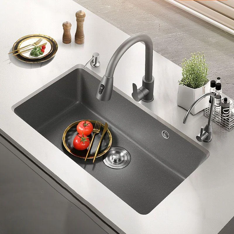 Quartz Kitchen Sink Contemporary Single Bowl Kitchen Sink with Strainer -Bathlova