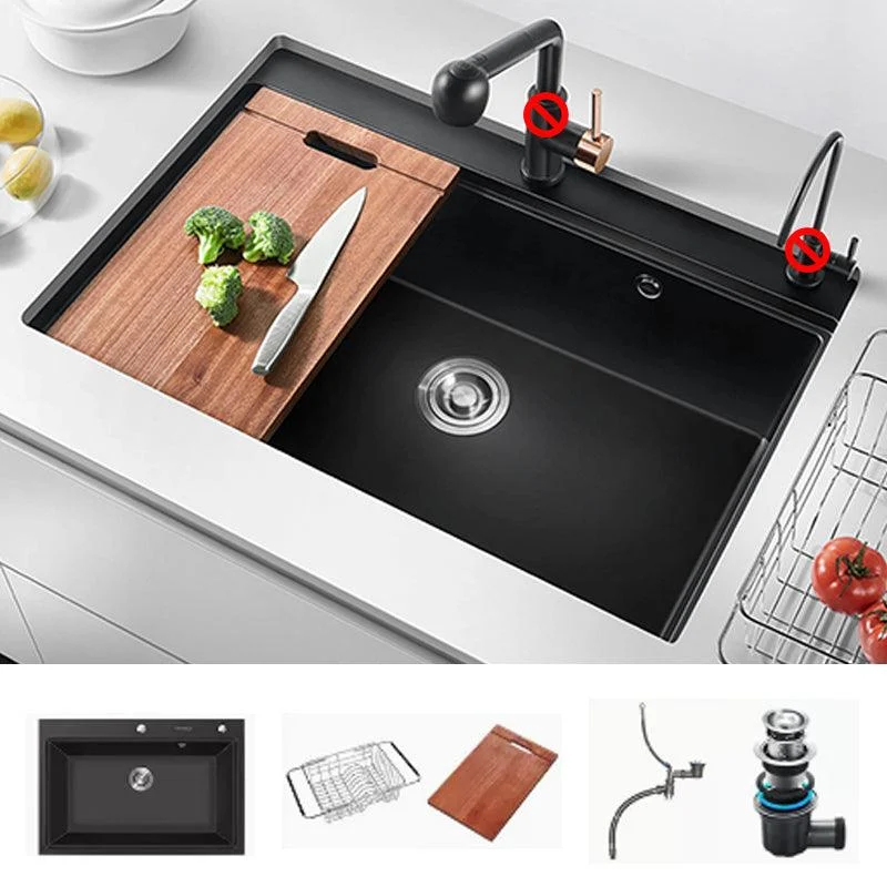 Quartz Kitchen Sink Modern Single Bowl Kitchen Sink with Strainer -Bathlova