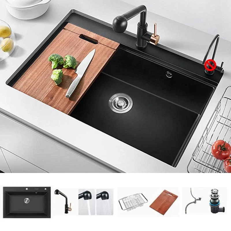 Quartz Kitchen Sink Modern Single Bowl Kitchen Sink with Strainer -Bathlova