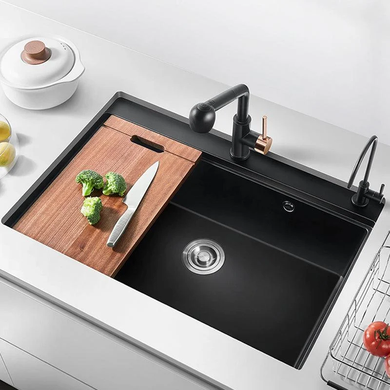 Quartz Kitchen Sink Modern Single Bowl Kitchen Sink with Strainer -Bathlova