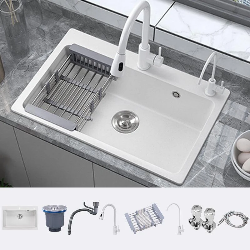 Quartz Kitchen Sink Rectangular Shape Single Bowl Kitchen Sink with Drain Strainer Kit -Bathlova