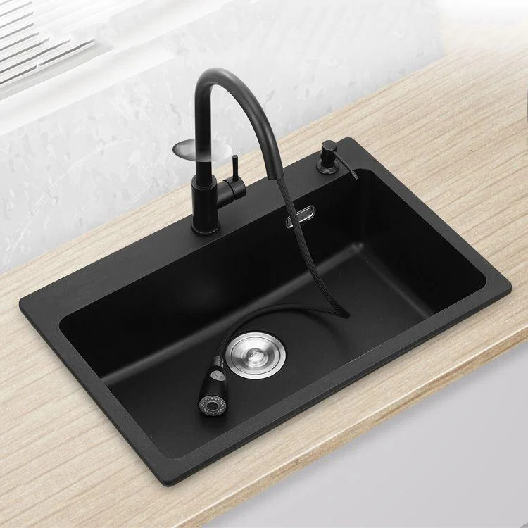 Quartz Kitchen Sink Rectangular Single Bowl Kitchen Sink with Drain Assembly -Bathlova