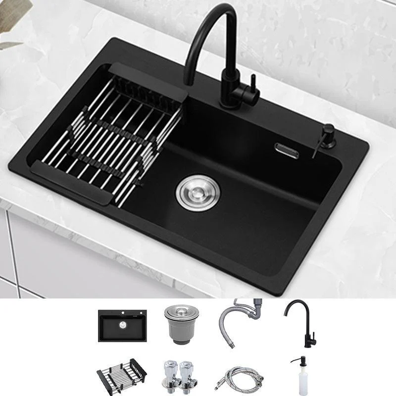 Quartz Kitchen Sink Rectangular Single Bowl Kitchen Sink with Drain Assembly -Bathlova