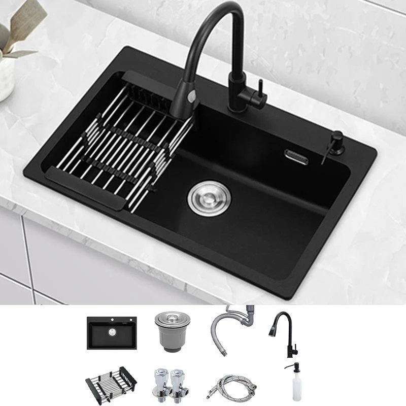 Quartz Kitchen Sink Rectangular Single Bowl Kitchen Sink with Drain Assembly -Bathlova